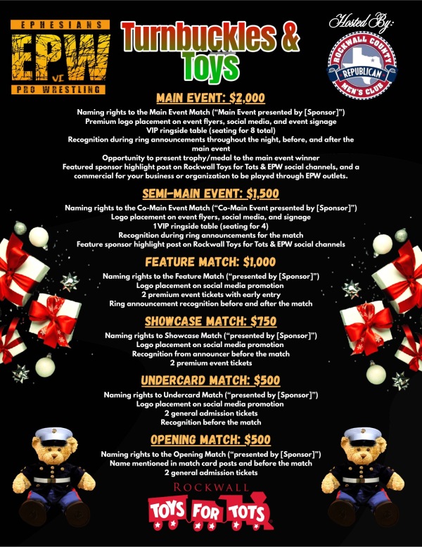 Feature Match Event Sponsor - 2025 Turnbuckles and Toys - Image 2